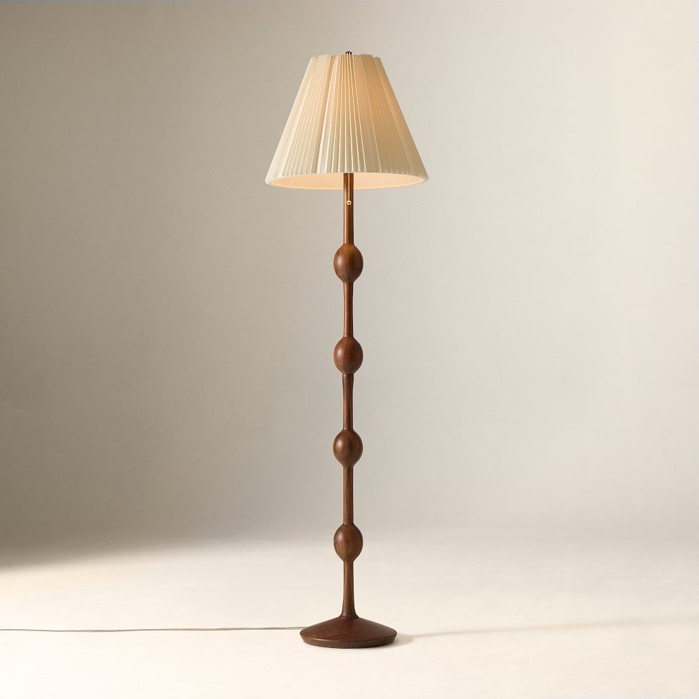 Pierce & Ward Ribbed Wood Floor Lamp (58") (Pleated Shade)