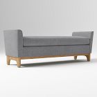 Open Box: Harvey Bench, Poly, Performance Distressed Velvet, Pewter, Natural Oak