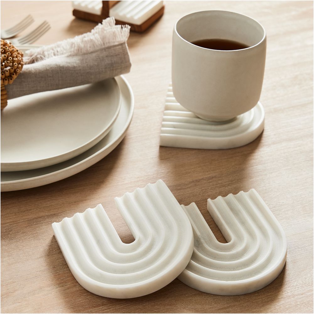 Grooved Coaster Sets - White, Set of 8