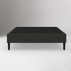 Black modern platform bed frame with dark headboard, simple legs