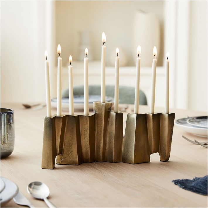 Geometric Metal Menorah - Dark Brass