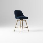 Open Box: Mid-Century Swivel Counter Stool - Metal Legs - Performance Velvet Ink Blue, Blackened Brass