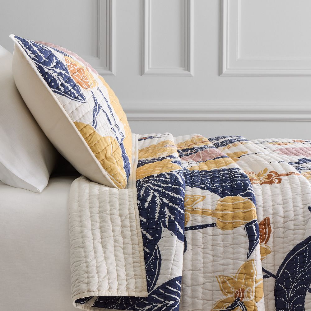 Poppy Floral Stitch King Shams - Dark Horseradish