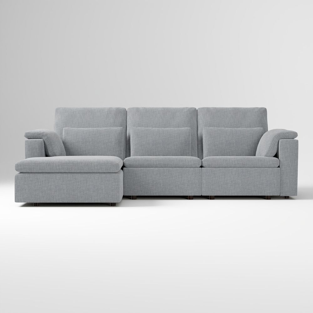 Harmony Modular Motion Reclining 3-Piece Chaise Sectional (117") - 2 Power Recliners, Left Chaise Sectional, Performance Yarn Dyed Linen Weave, Graphite