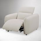 Cream-colored armchair with footrest and back cushion visible, slightly angled.