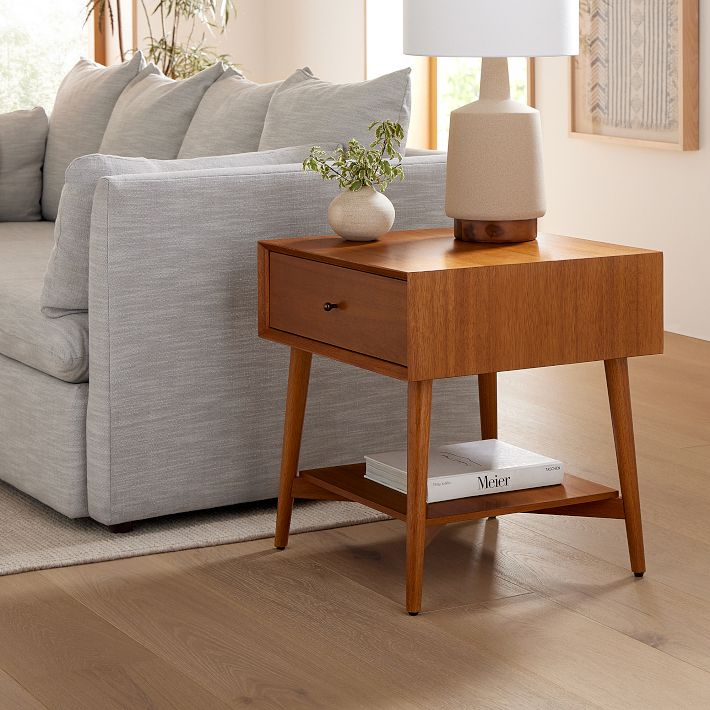 Mid-Century Side Table Stylish Acorn Finish West Elm