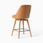 Mid-Century Leather Swivel Counter Stool - Wood Legs