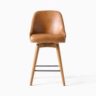 Mid-Century Leather Swivel Counter Stool - Wood Legs