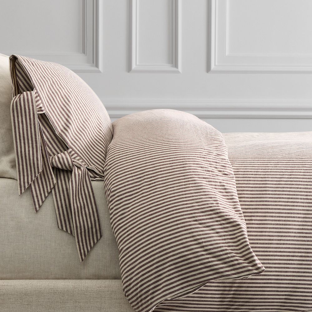 Pierce & Ward Cotton Linen Stripe Duvet Cover & Shams - Full/Queen, Brown