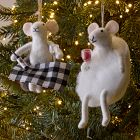 White Mouse Drinking Felt Ornament