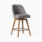Mid-Century Upholstered Swivel Counter Stool - Wood Legs