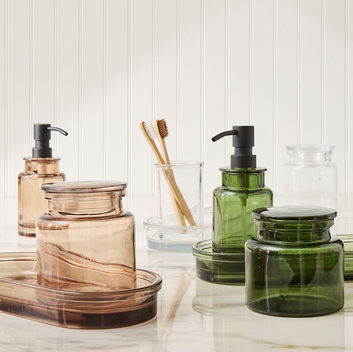 Apothecary Glass Bath Accessories- Smokey Taupe