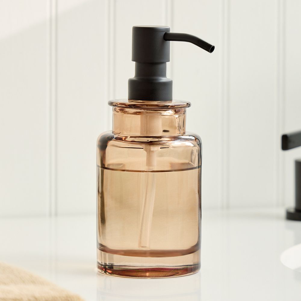 Apothecary Glass Bath Accessories - Soap Pump, Smokey Taupe