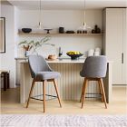 Mid-Century Upholstered Swivel Counter Stool - Wood Legs