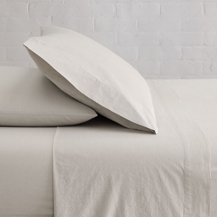 Organic Washed Cotton Percale Sheet Set - Queen, Sand Melange