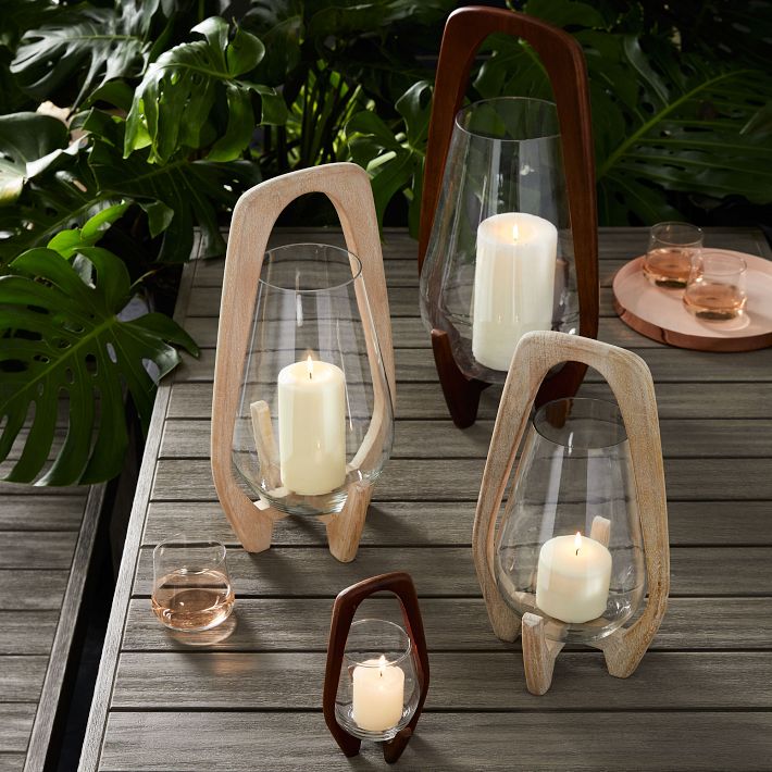 Mid-Century Whitewashed Wood Lanterns | West Elm