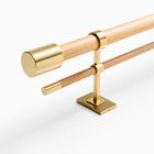 Mid-Century Double Curtain Rod - Natural Oak/Antique Brass