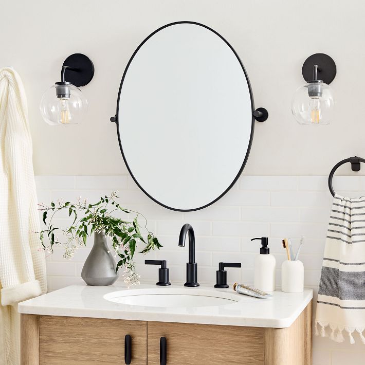Metal Frame Pivot Oval Wall Mirror - Stylish Bathroom Upgrade