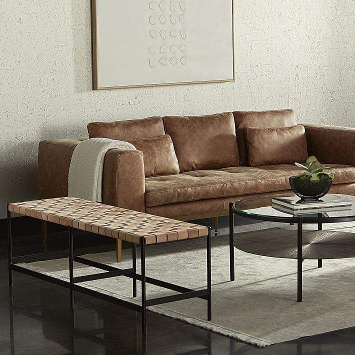 Woven Leather Bench Modern Leather Seating West Elm