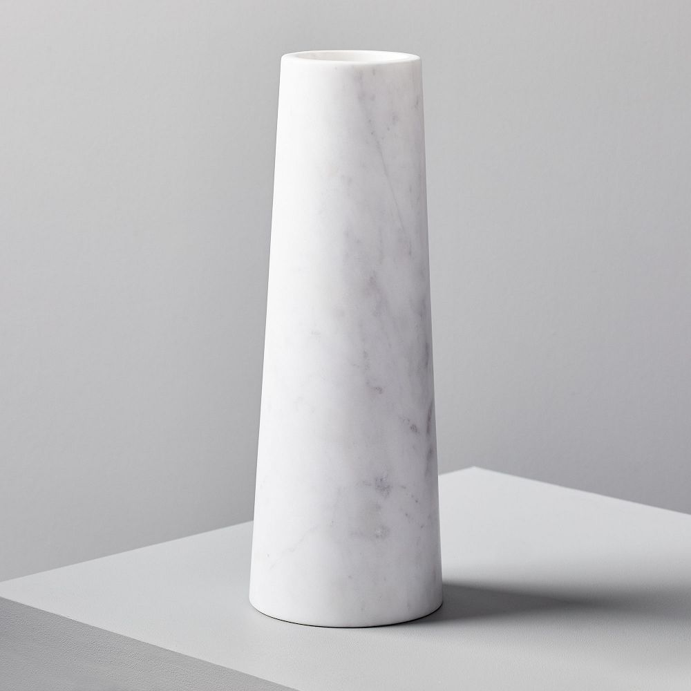 Foundations Marble Cylinder Vases - White, 13 Inch