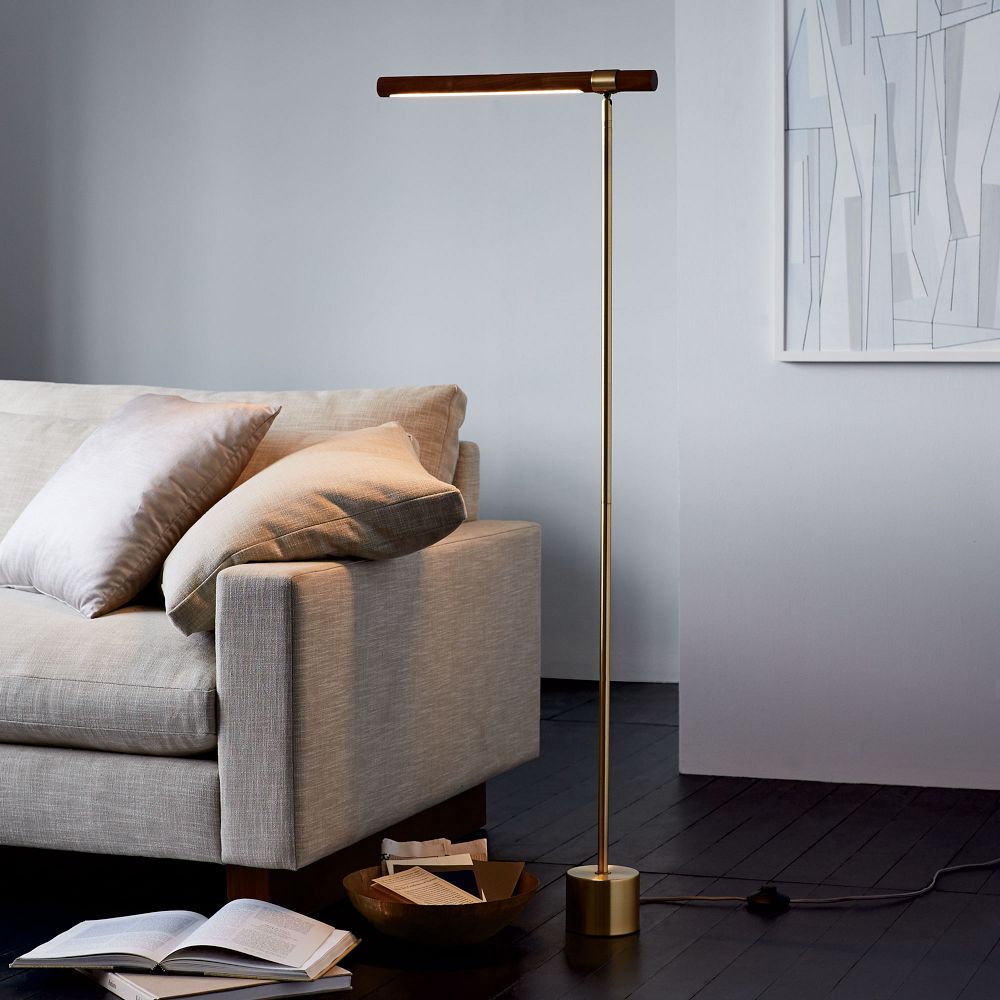 Linear Wood LED Floor Lamp Antique Bronze Walnut (46