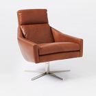 Chip & Dent: Austin Leather Swivel Chair, Poly, Aspen Leather, Chestnut, Polished Bright Nickel