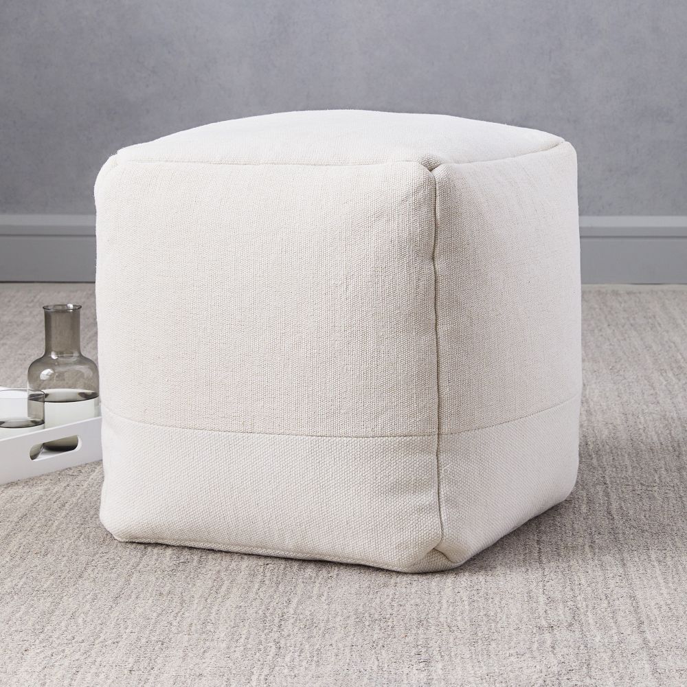 Cotton Canvas Pouf - 16"x16"x17", White