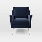 Chip & Dent: Carlo Mid-Century Chair, Performance Velvet, Ink Blue