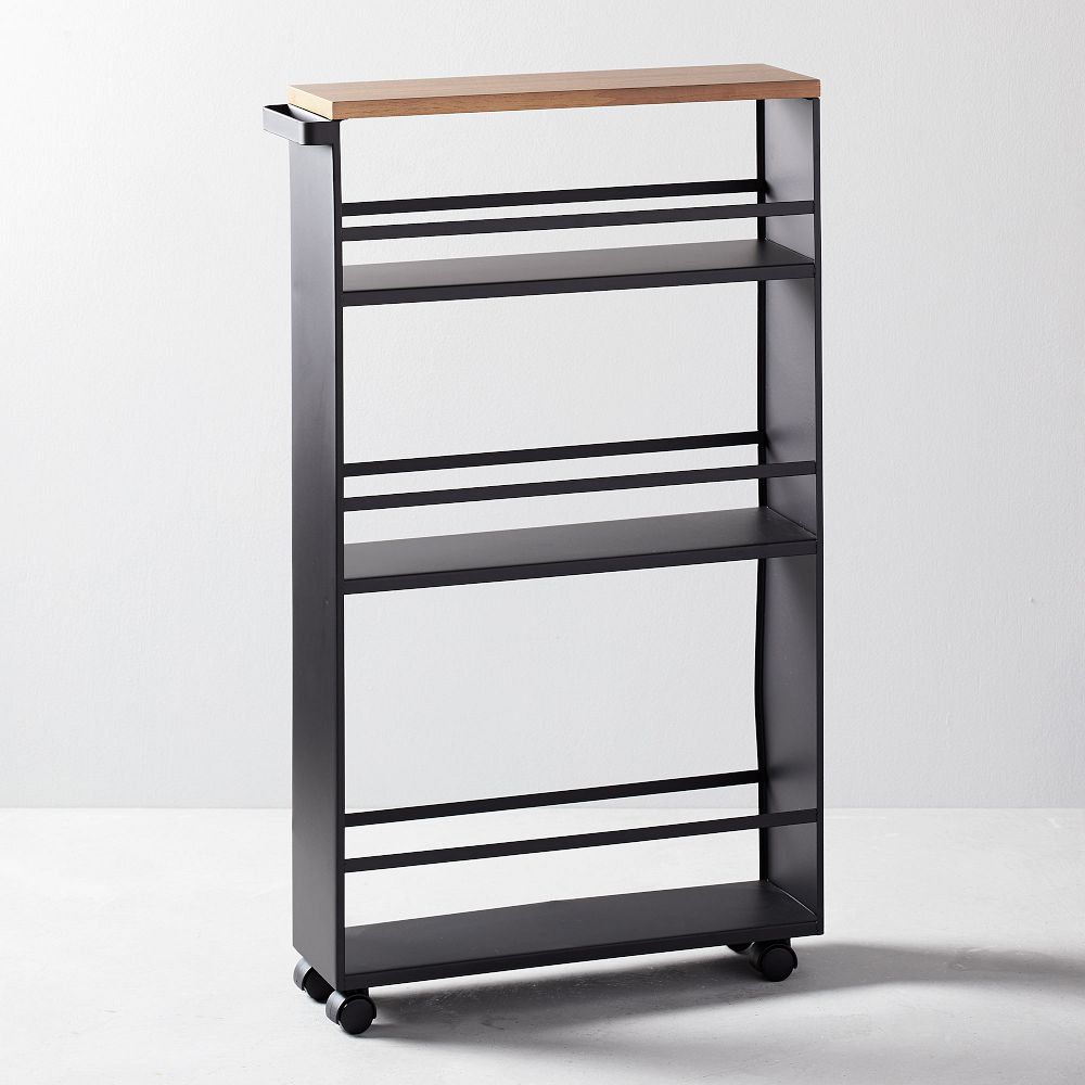 Yamazaki Slim Wood Top Rolling Storage Cart - Black