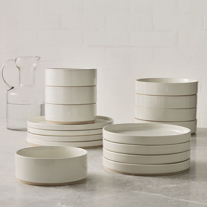 Straight-Sided Stoneware Dinnerware (Set of 16) - White, Set of 16
