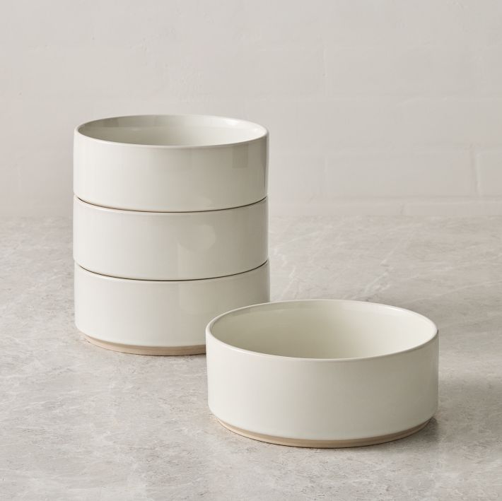Straight-Sided Stoneware Cereal Bowl Sets - White, Set of 8