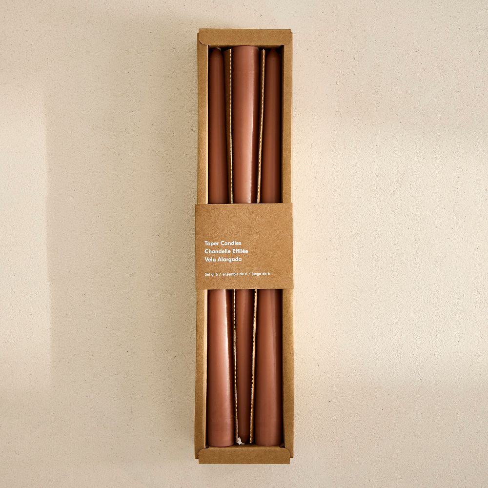 Signature Wax Taper Candles (Set of 6) - Basic Tapers, Clay, Set of 6