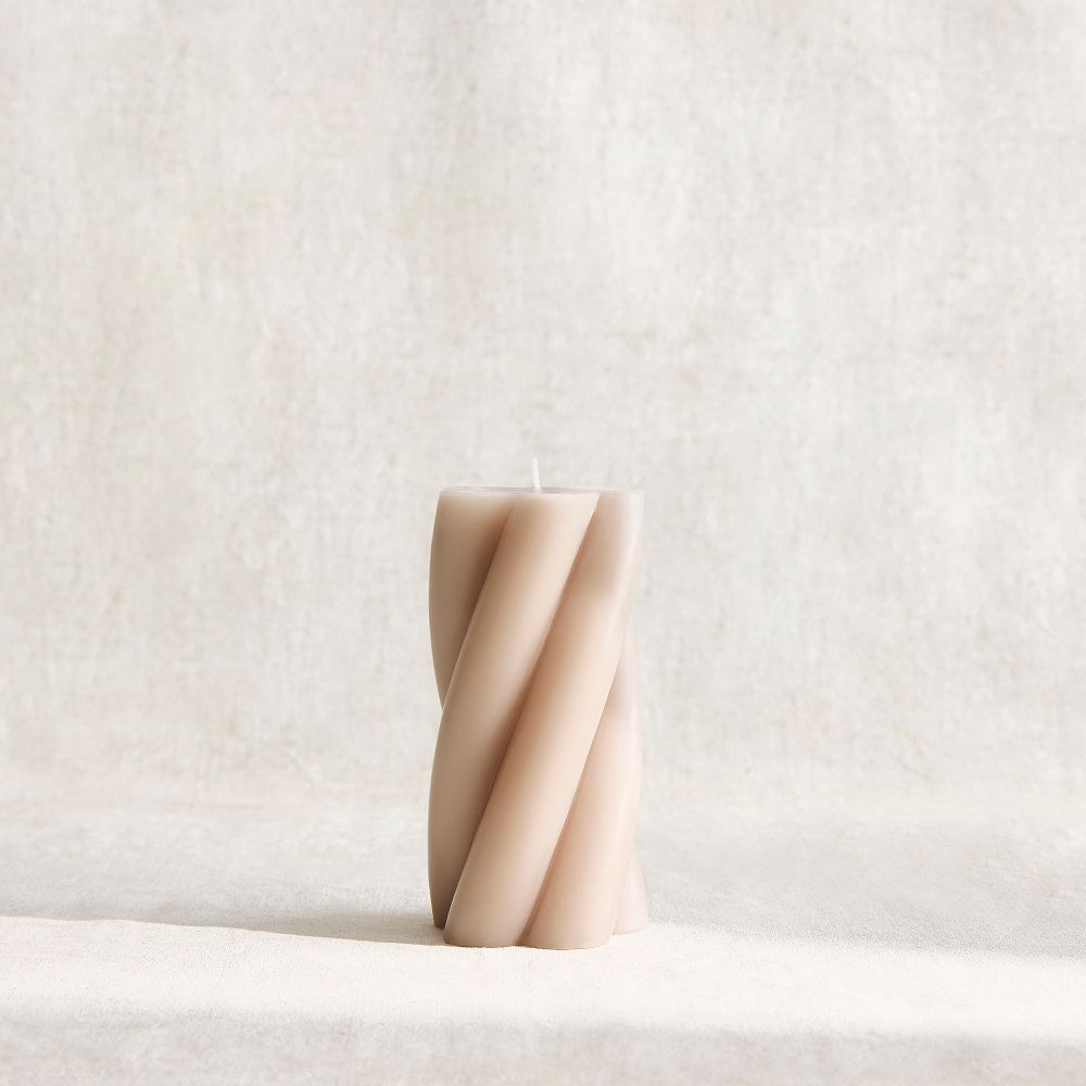 Signature Wax Twist Pillar Candles - Twist Pillar, Taupe, 3X6