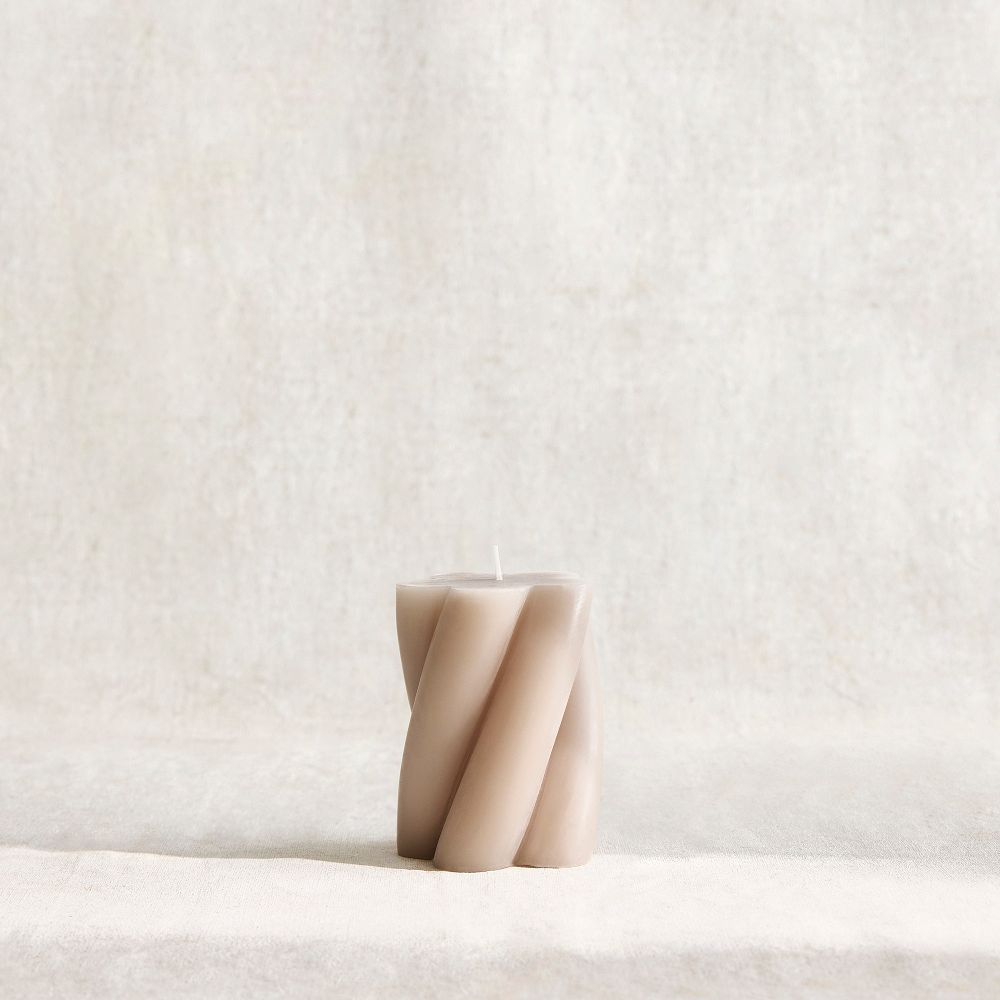 Signature Wax Twist Pillar Candles - Twist Pillar, Taupe, 3X4