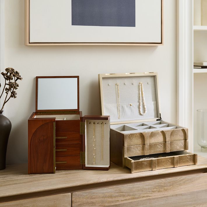west elm 木製 ウッド ゴールド アクセサリージュエリーケース Modern Shaped Jewelry Boxes | West Elm