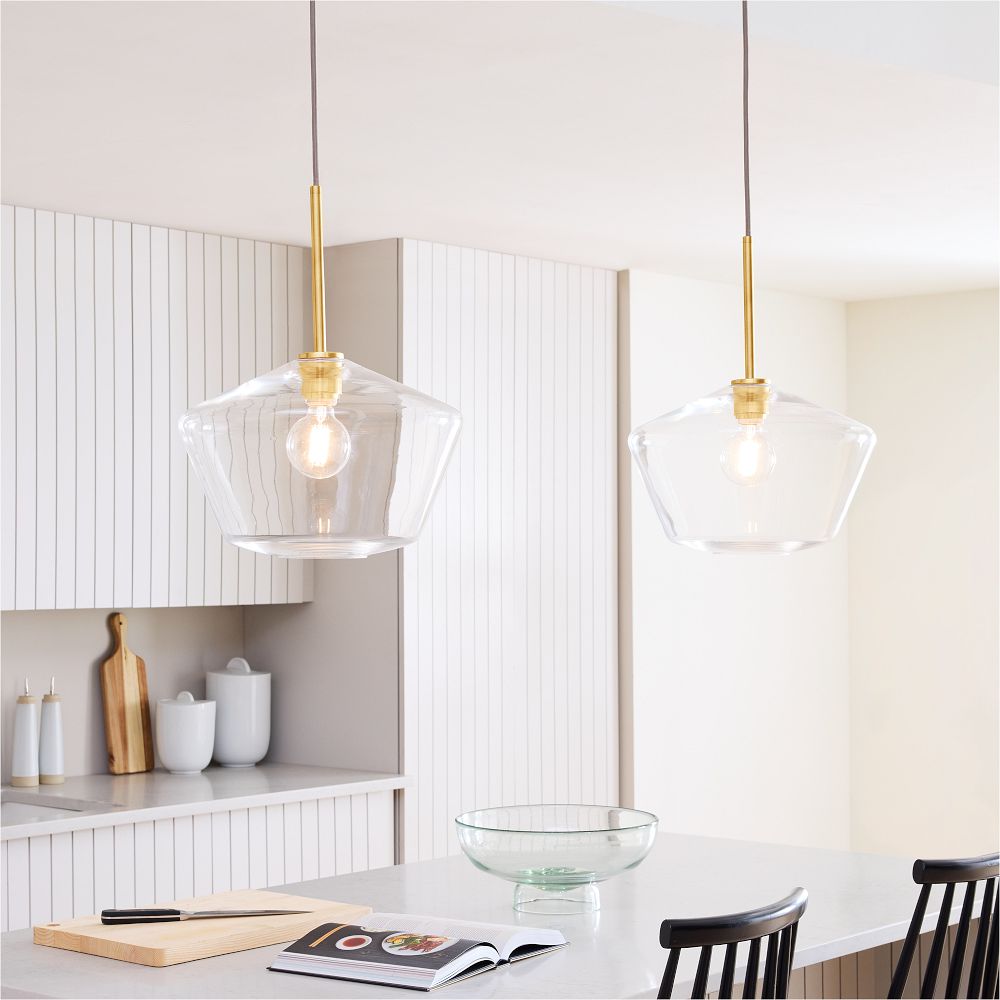 Sculptural Glass Geo Pendant Light - Large (Clear) | West Elm