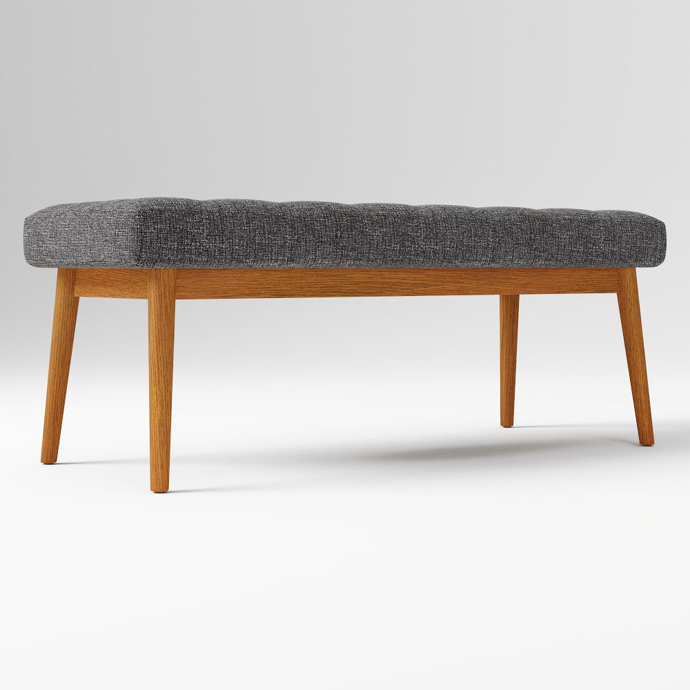 Mid Century Bench, Deco Weave, Pewter, Pecan