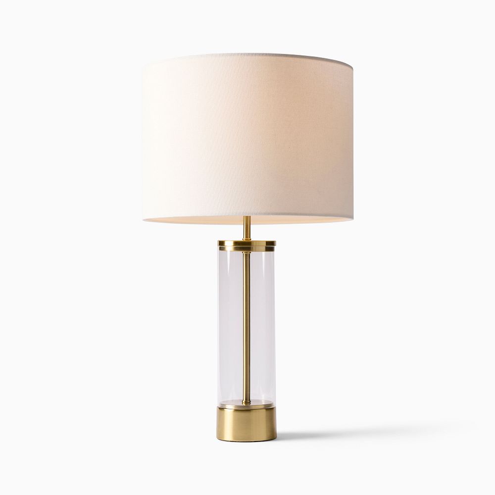 Acrylic Column USB Table Lamp (25") - Antique Brass, Set of 2