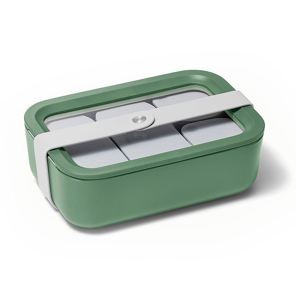 Caraway Rectangular Glass Food Container w/ Lid - Sage