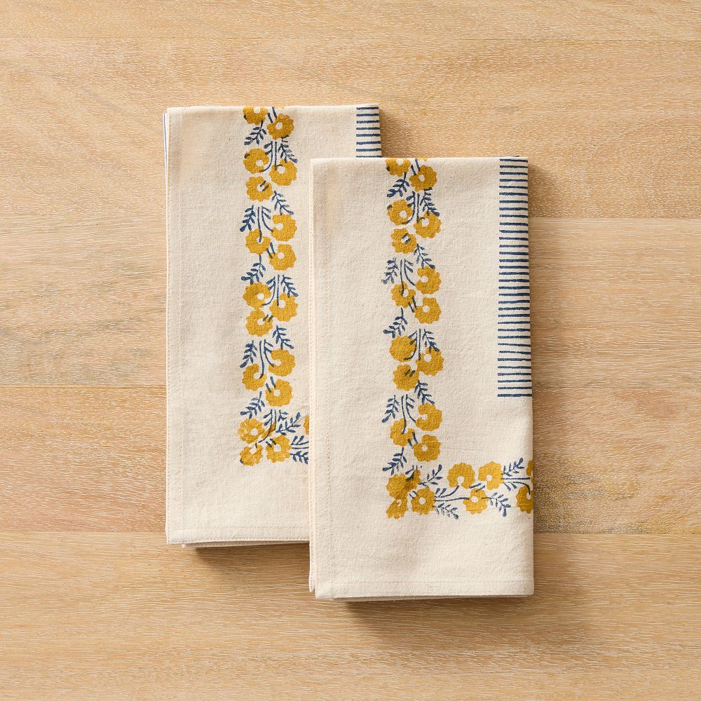 Soil to Studio Mehak Block-Printed Cotton Napkins (Set of 2) - Set of 2, Daffodil