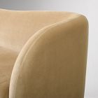 Close-up of the curved arm/edge of Kaufman sofa
