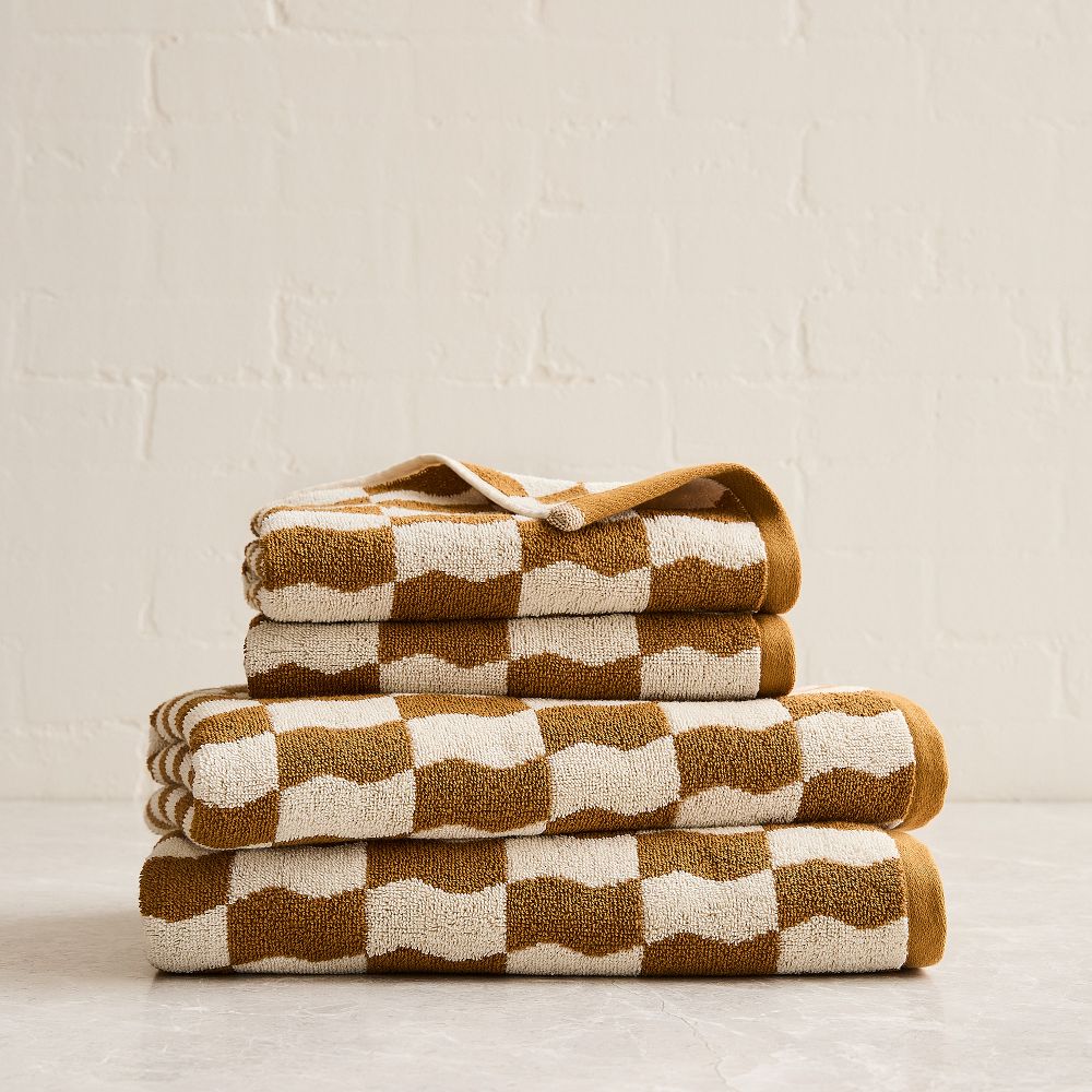Wavy Blocks Towel Sets - Cumin, Set of 4 - (2 Bath Towels, 2 Hand Towels)