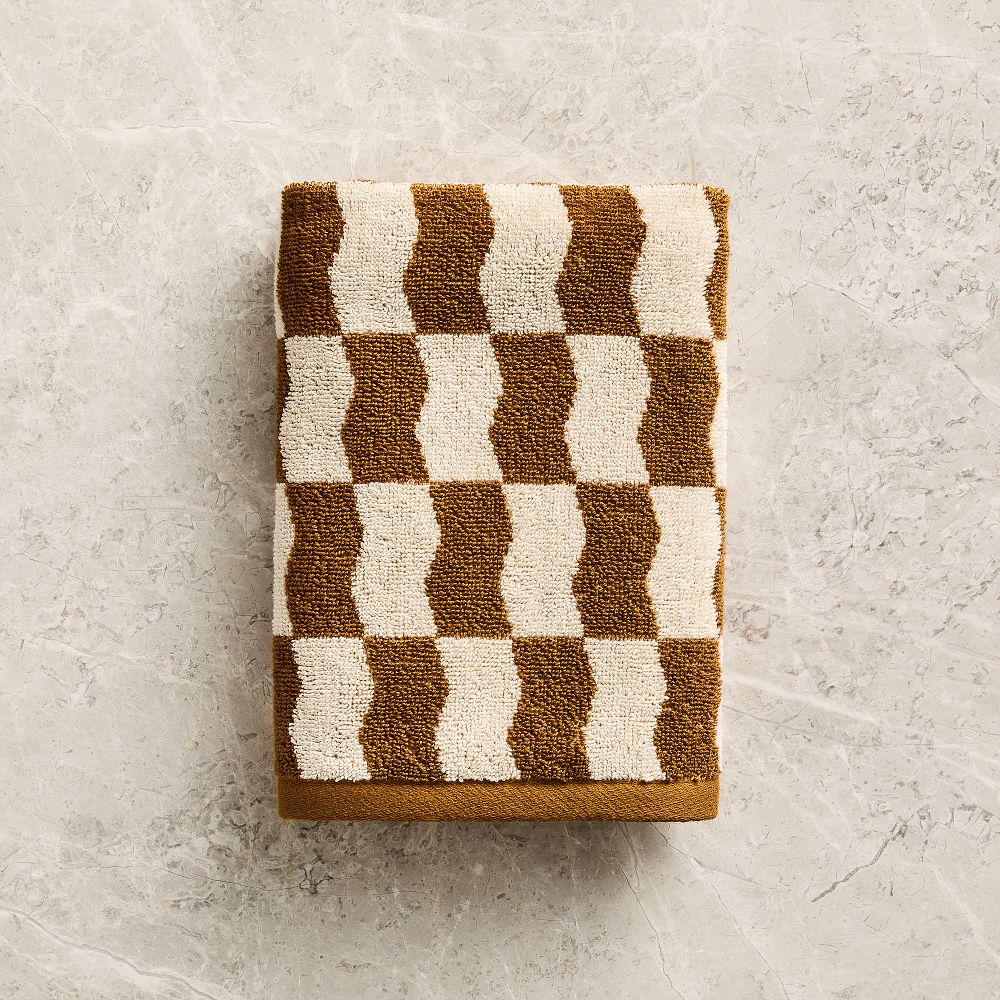 Wavy Blocks Hand Towels - Cumin