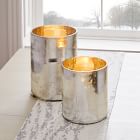 Etched Antique Silver Glass Candleholders