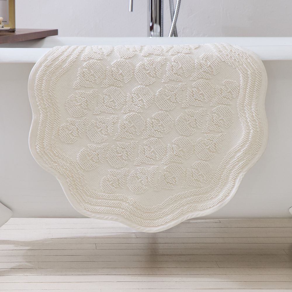 Thistle Jacquard Bath Mat - Small Round, Alabaster