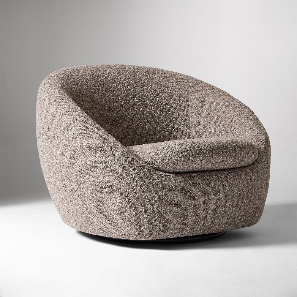 West Elm Cozy Swivel Chair - Mushroom Deluxe Boucle