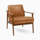 Open Box: Mid-Century Show Wood Chair, Poly, Vegan Leather, Saddle, Pecan