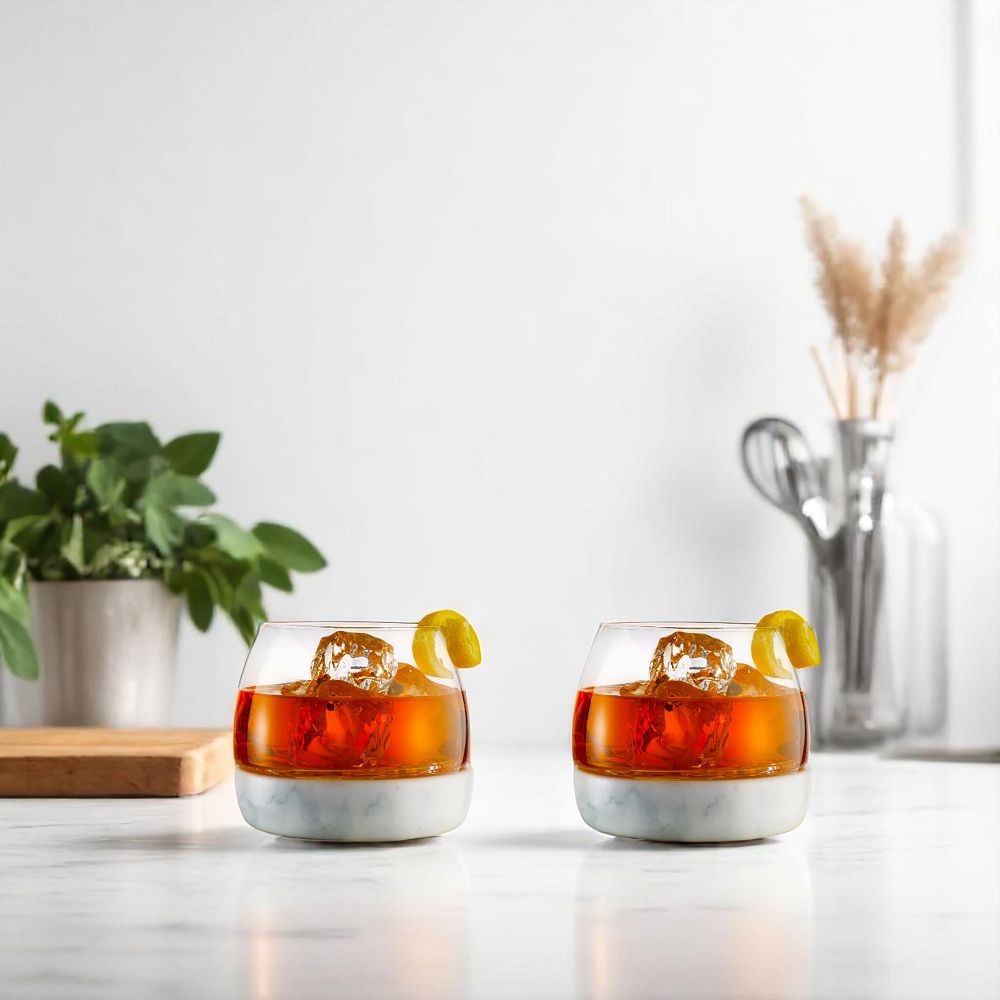 Marble & Glass Whiskey Glasses (Set of 2)