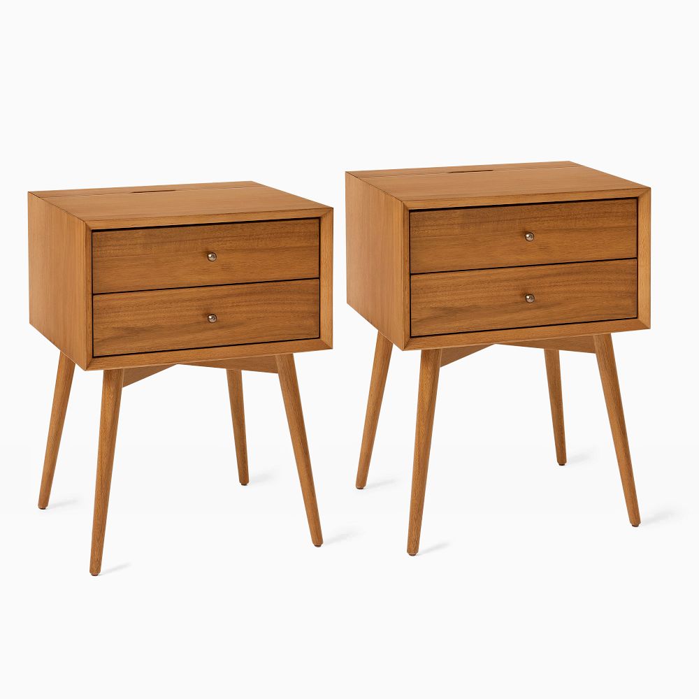 Mid-Century Nightstand (18"–25") - Acorn, Set of 2