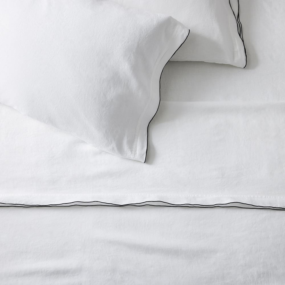 European Flax Linen Merrow Edge Sheet Set - King, White/Black